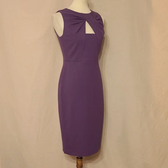 Calvin Klein Purple Gathered Cut-out Front Sleeveless Sheath Dress - Picture 2 of 10